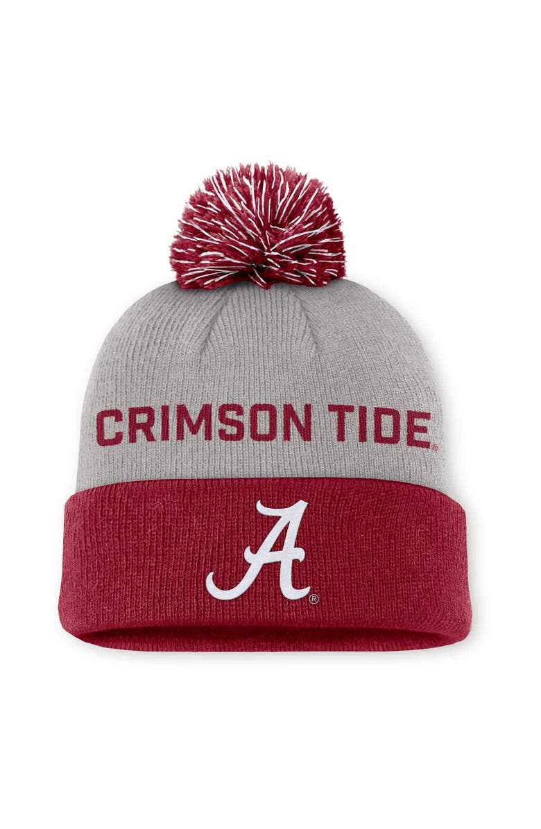 Nike Men's Nike Gray/Crimson Alabama Crimson Tide Primetime Peak Cuffed Knit Hat with Pom, Main, color, Gray