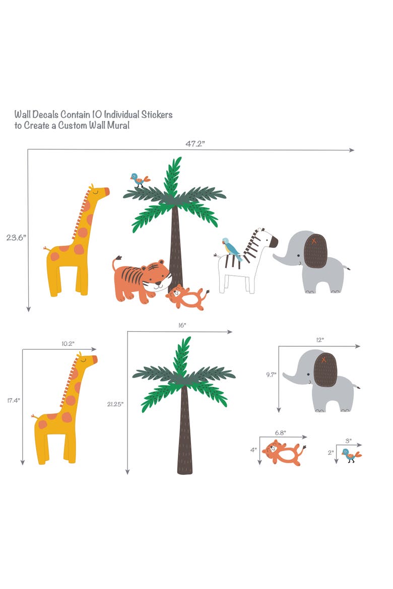 Lollipop Jungle Colorful Safari Themed Wall Decals/Stickers, Alternate, color, Multicolor
