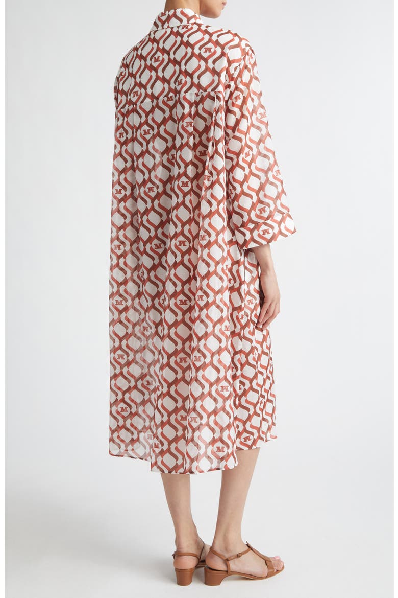 Beachwear Monogram Print Long Sleeve Cotton & Silk Voile Shirtdress, Alternate, color, WHITE