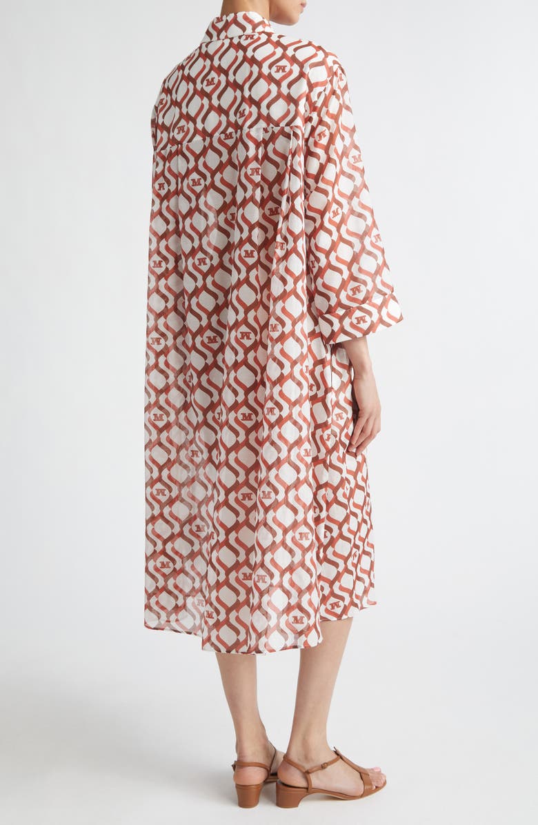 Max Mara Monogram Print Long Sleeve Cotton & Silk Voile Shirtdress, Alternate, color, White