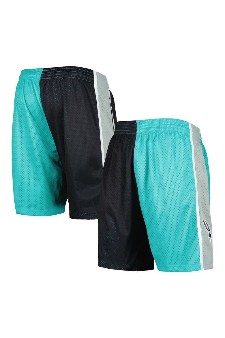 Men's Mitchell & Ness Teal/Black San Antonio Spurs Hardwood Classics 1998 Split Swingman Shorts, Main, color, Teal