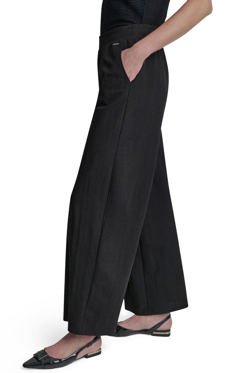 DKNY Logo Pull-On Wide Leg Pants, Alternate, color, Black