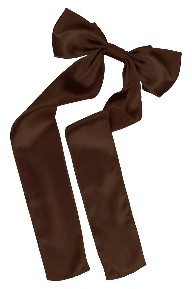 Long Tail Bow Silk Barrette, Main, color, SILK CHARMEUSE SABLE