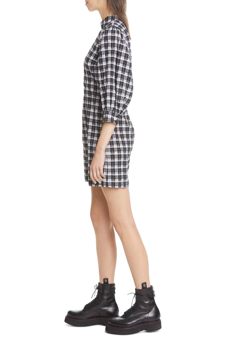 Check Seersucker Balloon Sleeve Minidress, Alternate, color, BLACK 099