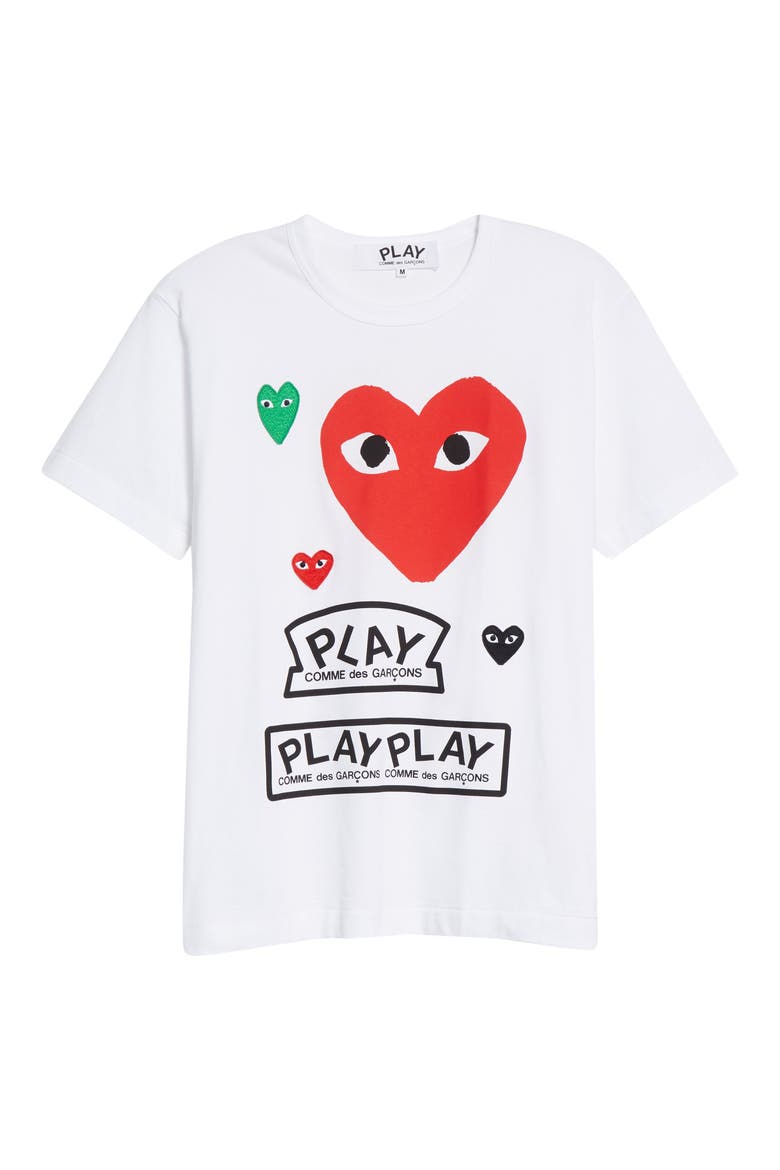 Comme de Garçons PLAY Heart Face Graphic Tee, Alternate, color, WHITE