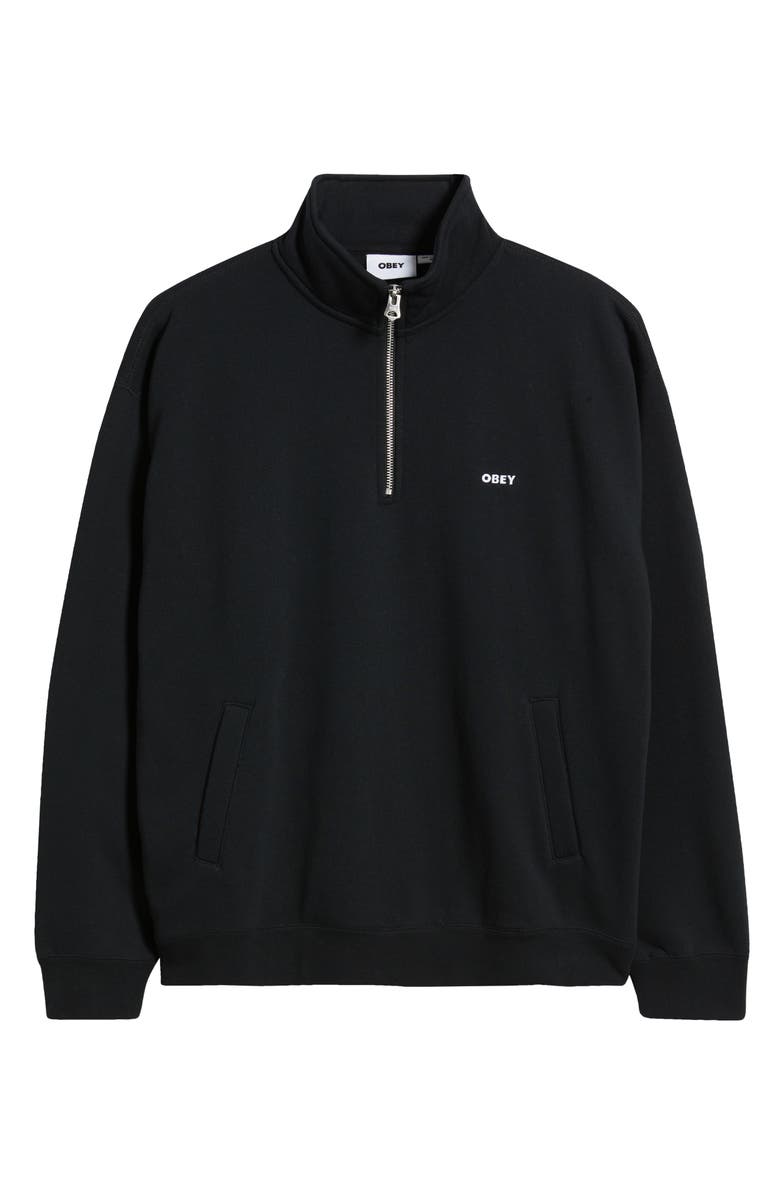 Obey Established Works Quarter-Zip Fleece Pullover, Alternate, color, Black