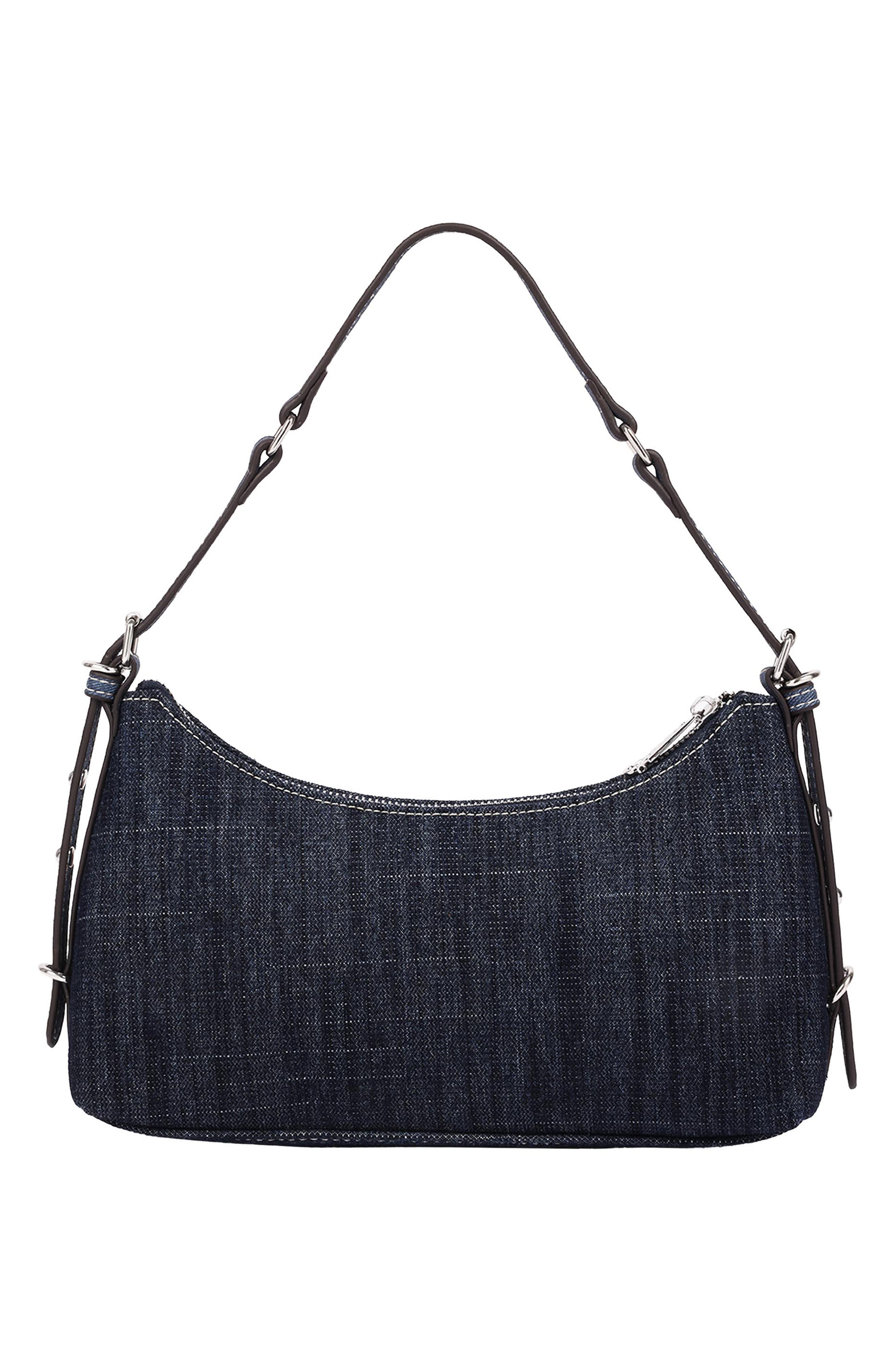 Triple Straps Denim Shoulder Bag, Alternate, color, DARK DENIM