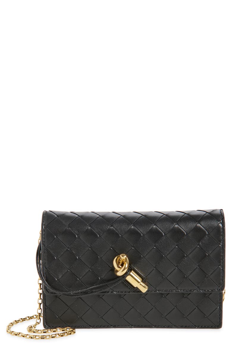 Bottega Veneta Slim Andiamo Intrecciato Lambskin Crossbody Wallet, Main, color, 1019 Black-M Brass
