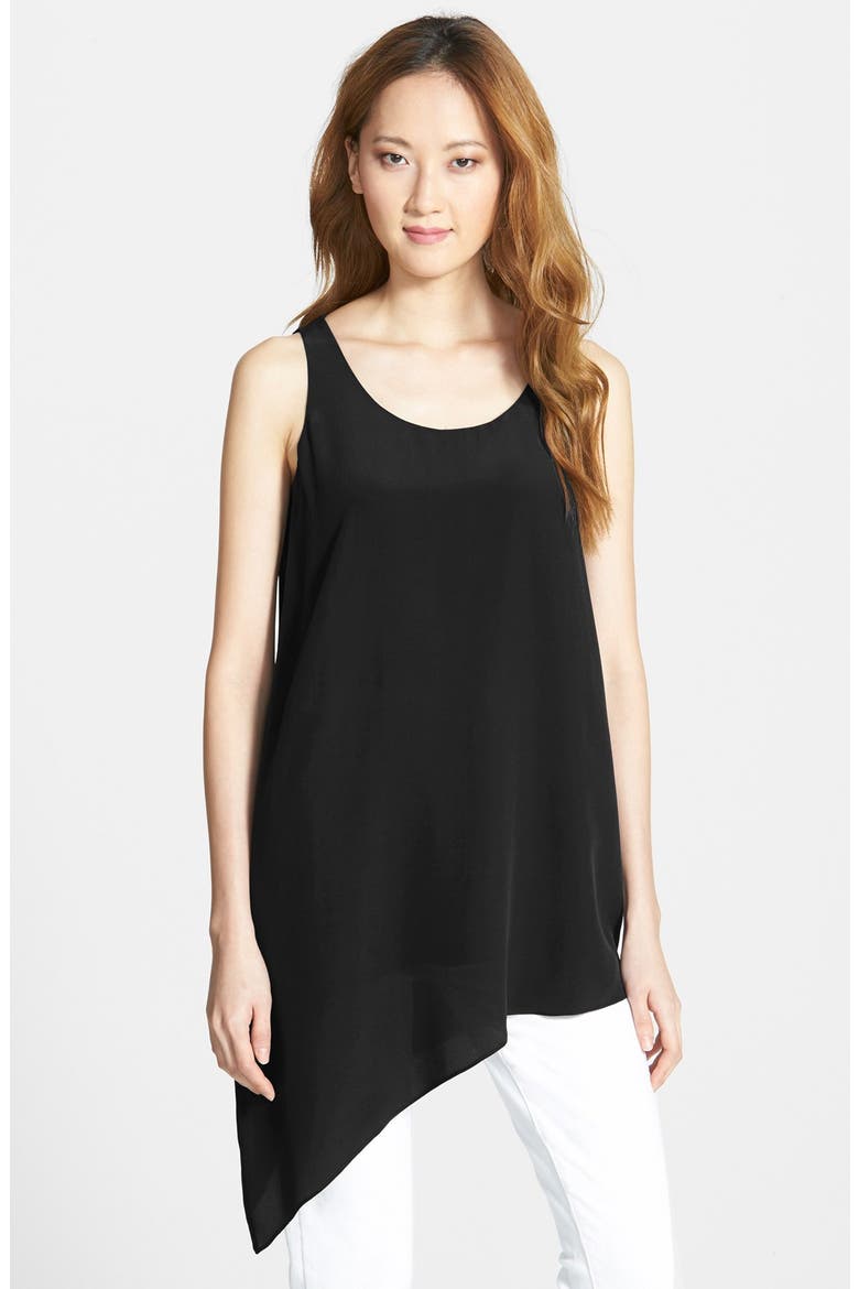 Scoop Neck Asymmetrical Silk Tank, Main, color, BLACK