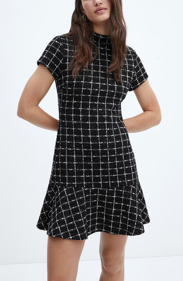 MANGO Ruffle Hem Tweed Dress, Alternate, color, 