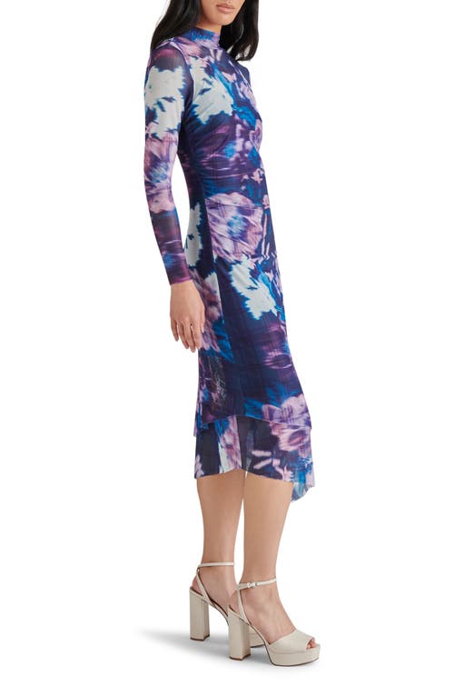 Steve Madden Blare Floral Long Sleeve Mesh Midi Dress In Midnight