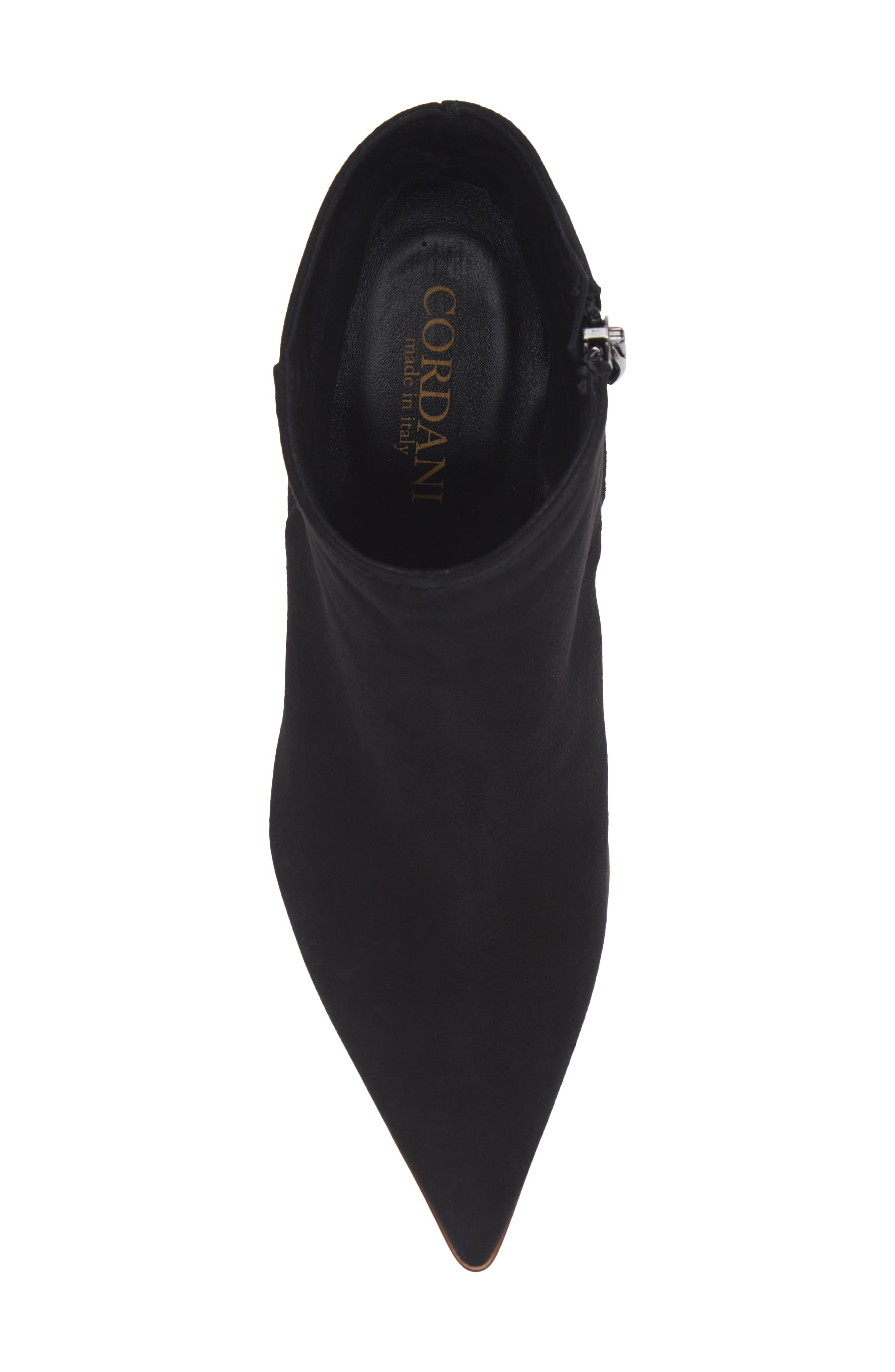 Norissa Pointed Toe Snakeskin Bootie, Alternate, color, BLACK SUEDE