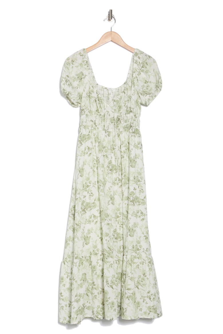 Floral Puff Sleeve Midi Dress, Alternate, color, OLIVE MULTI
