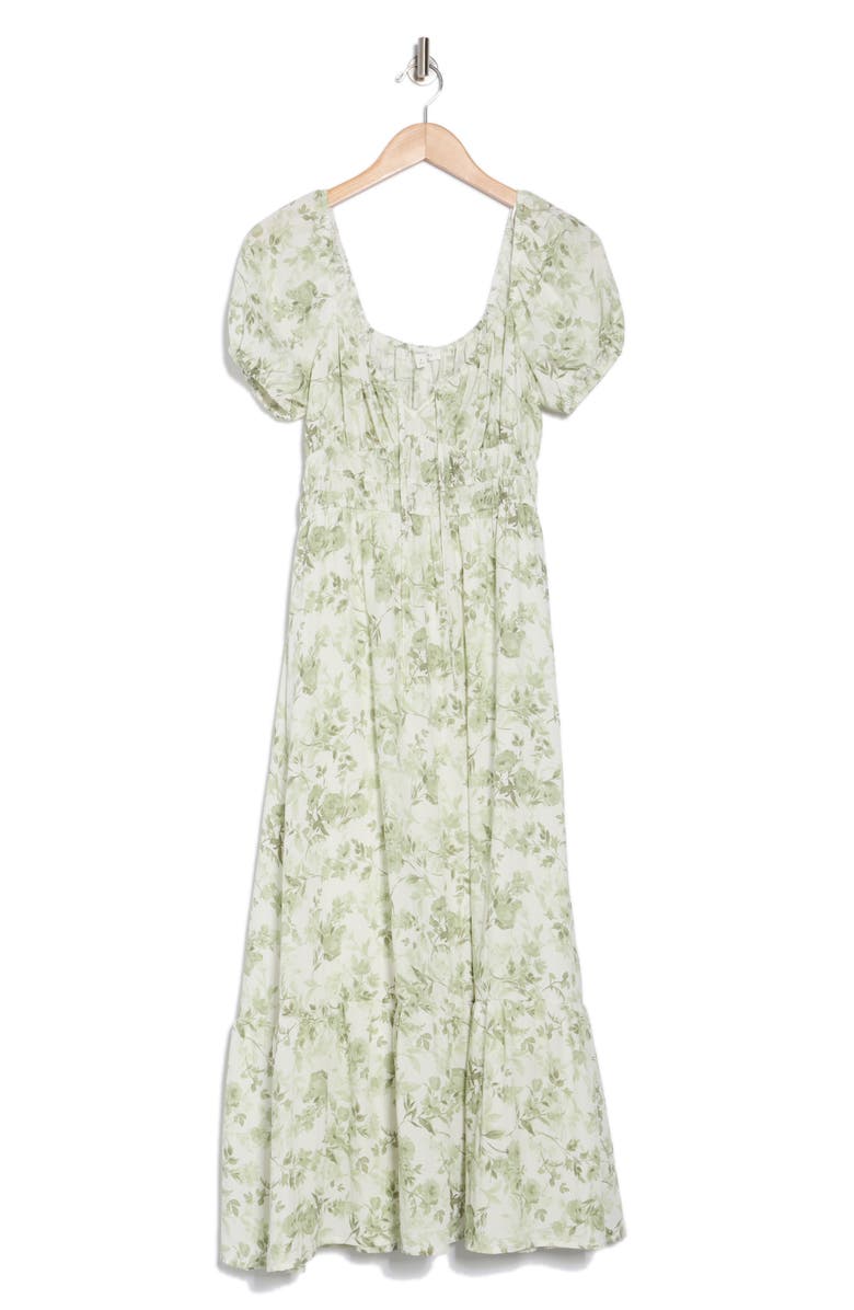 AUGUST SKY Floral Puff Sleeve Midi Dress, Alternate, color, Olive Multi