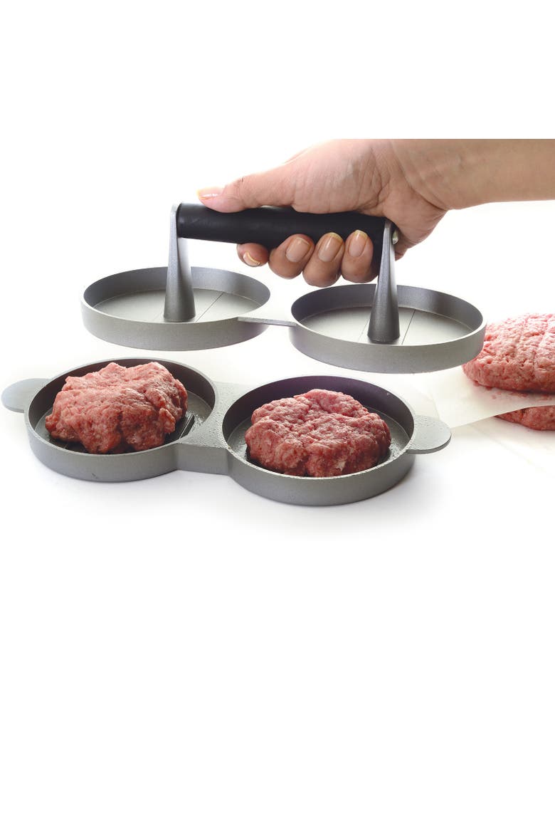 Nonstick Cast Aluminum Double Hamburger Press, Alternate, color, Silver