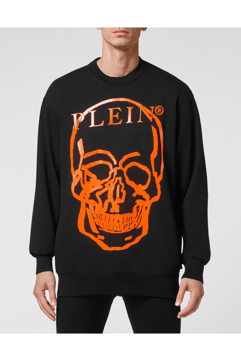 Sweatshirt Ls Skull And Plein Unisex, Main, color, black/orange