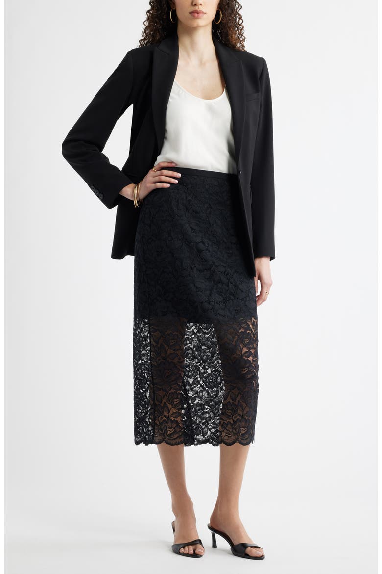 Lace Midi Skirt, Alternate, color, BLACK