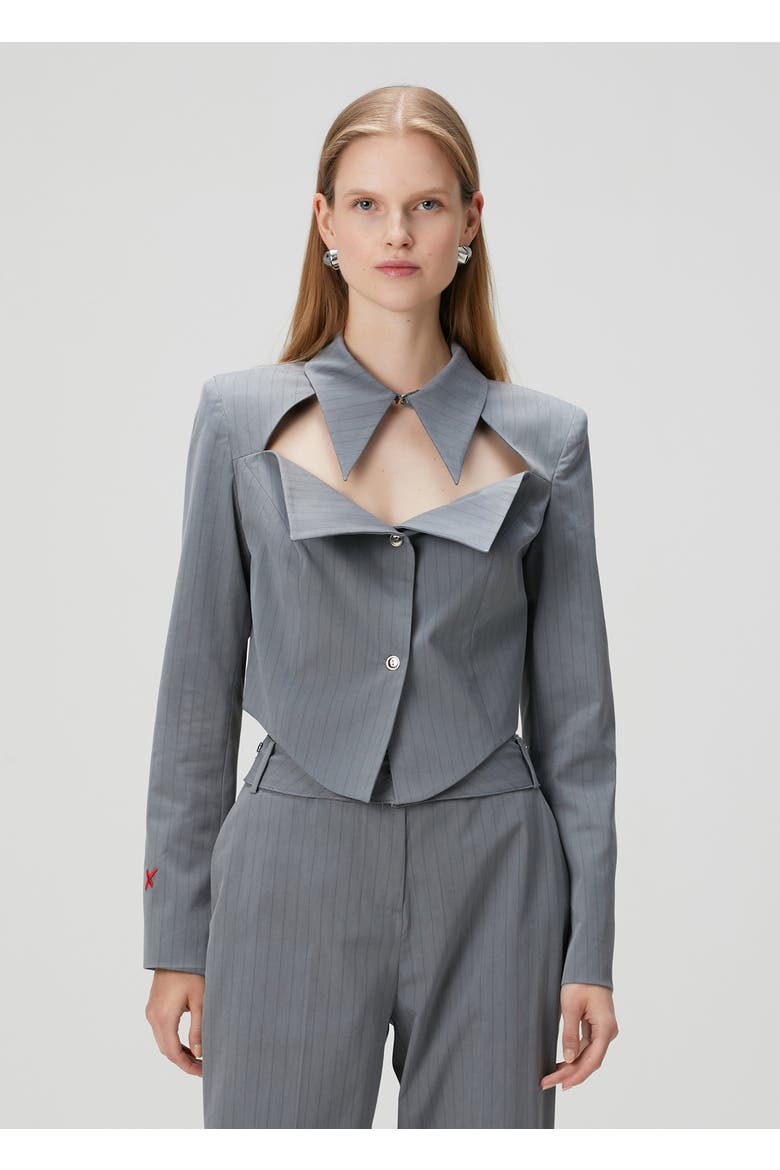 Woven Striped Shirt With Metal Button, Alternate, color, grey