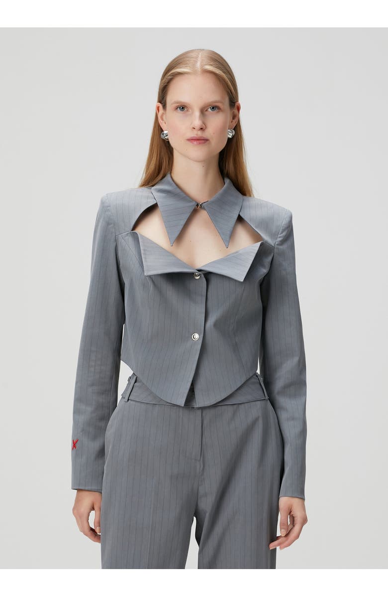 PCFG Woven Striped Shirt With Metal Button, Alternate, color, Grey