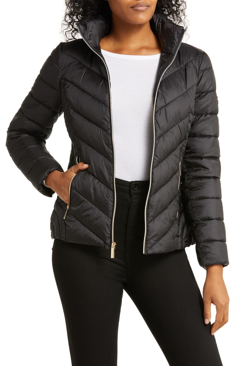 Michael Kors Chevron Quilted Packable Puffer Jacket, Main, color,