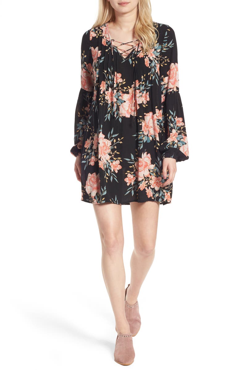 Billabong Just Like Us Lace-Up Shift Dress, Main, color, 