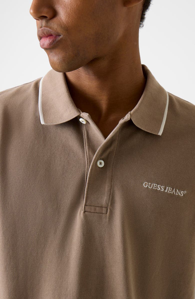 GUESS JEANS Logo Embroidered Tipped Polo, Alternate, color, Light Brown