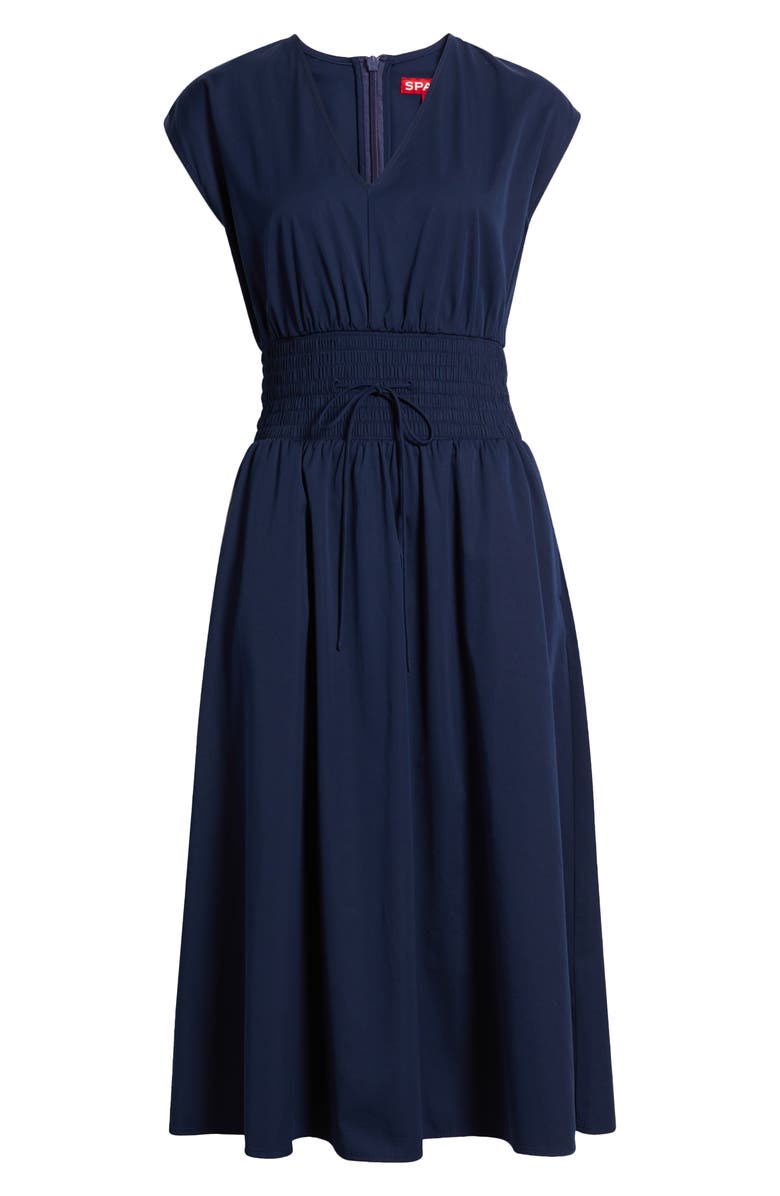 SPANX<sup>®</sup> Smock Waist V-Neck Cotton Midi Dress, Main, color, Timeless Navy