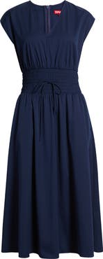 SPANX® Smock Waist V-Neck Cotton Midi Dress