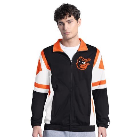 Men's Starter Black/Orange Baltimore Orioles Contender Tricot Full-Zip Track Jacket