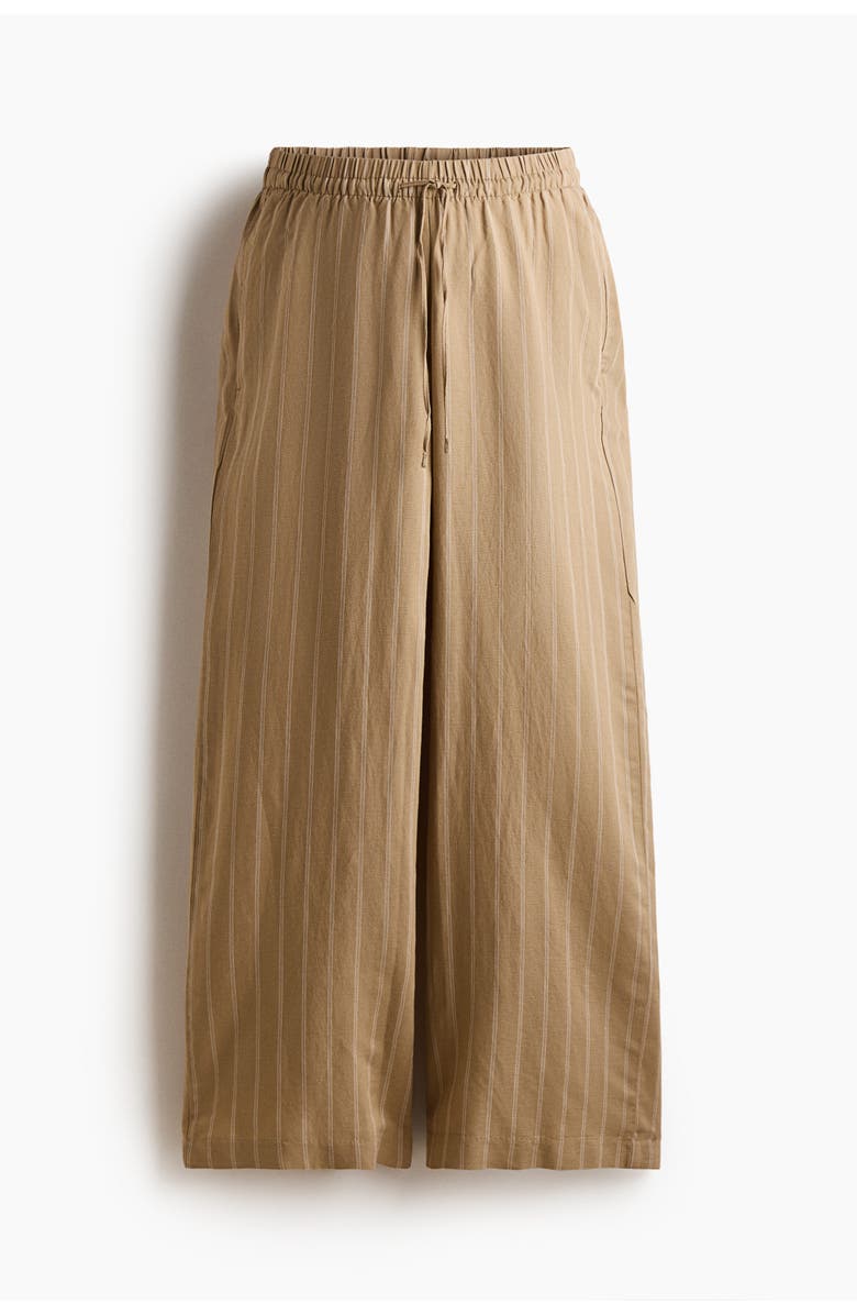 H&M Mama Before & After Linen-blend Trousers, Main, color, Beige/Striped