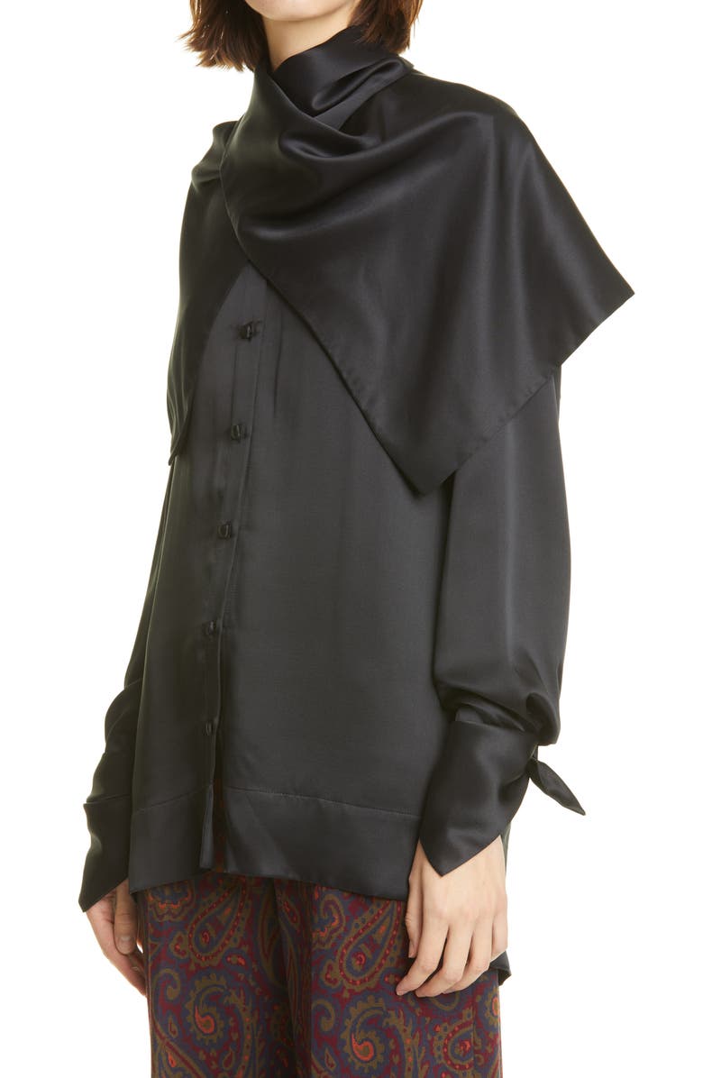 Rosetta Getty Drape Scarf Silk Blouse, Alternate, color, 