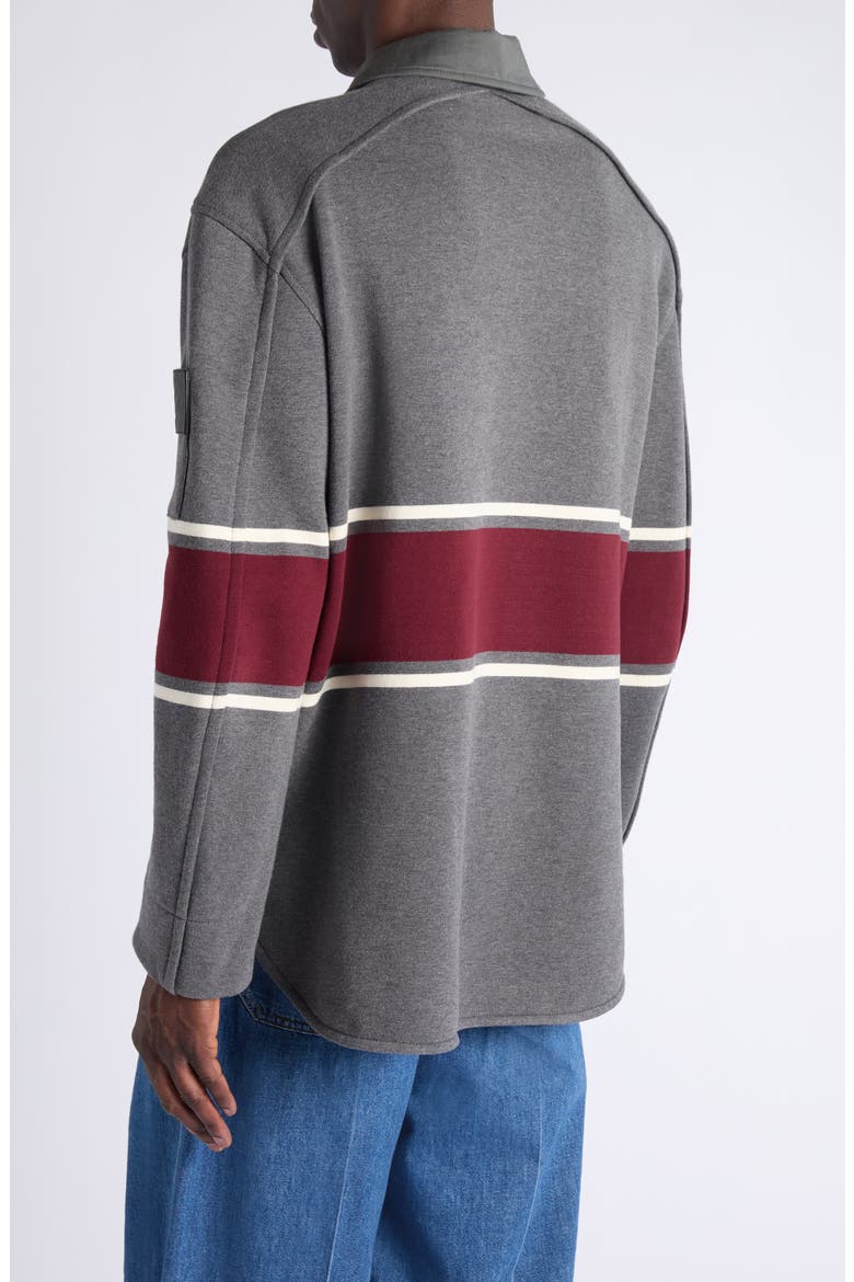 Oversize Long Sleeve Cotton Fleece Polo, Alternate, color, 2649 GREY/ BEIGE/ BAROLO