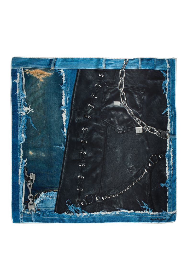 Vasco Denim Skeleton Trompe l'Oeil Silk Scarf, Main, color, BLACK/ BLUE