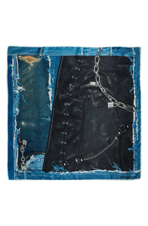 Vasco Denim Skeleton Trompe l'Oeil Silk Scarf