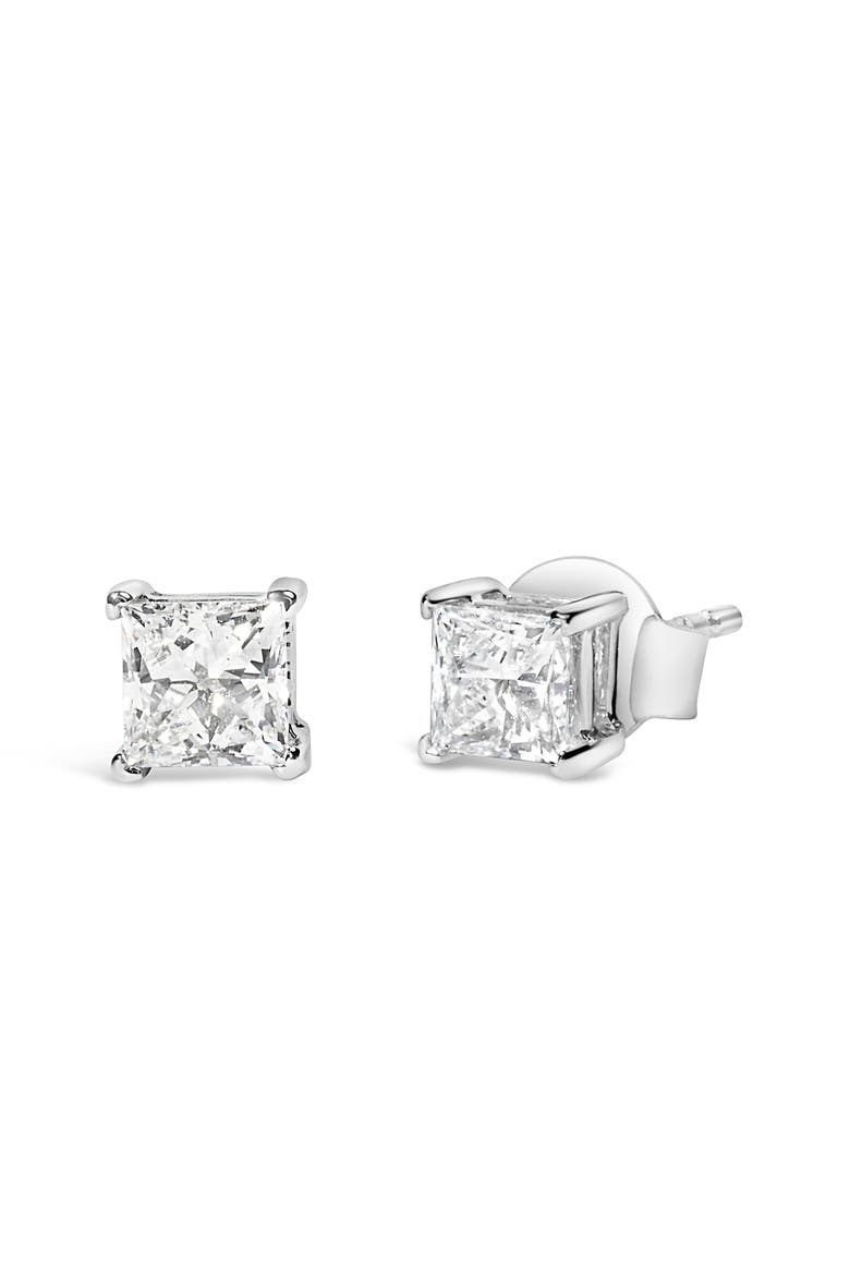 14K White Gold 3/4 Ct Princess Lab Grown Diamond Solitaire Stud Earrings, Alternate, color, White