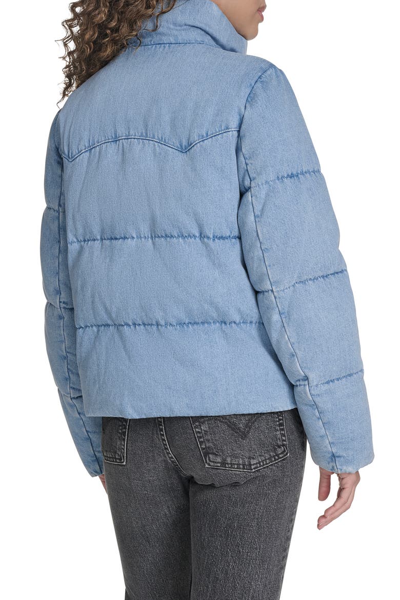 Western Denim Puffer Jacket, Alternate, color, LIGHT WASH DENIM