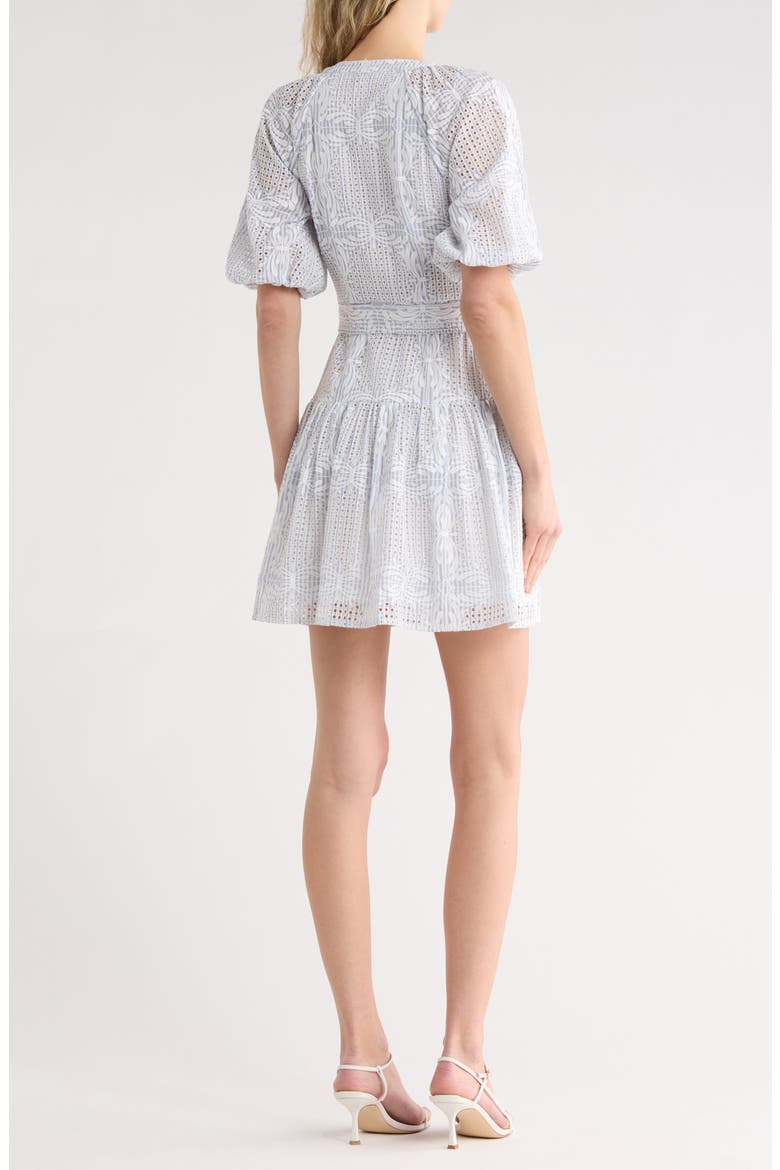 Bobbie Embroidered Eyelet Puff Sleeve Fit & Flare Dress, Alternate, color, BLUE/ WHITE