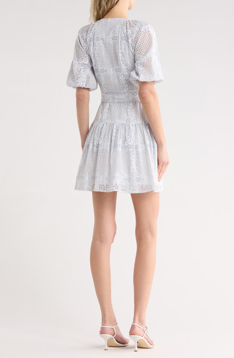 Veronica Beard Bobbie Embroidered Eyelet Puff Sleeve Fit & Flare Dress, Alternate, color, Blue/ White