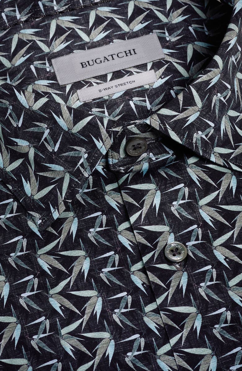 Bugatchi Miles OoohCotton<sup>®</sup> Leaf Print Short Sleeve Button-Up Shirt, Alternate, color, Khaki