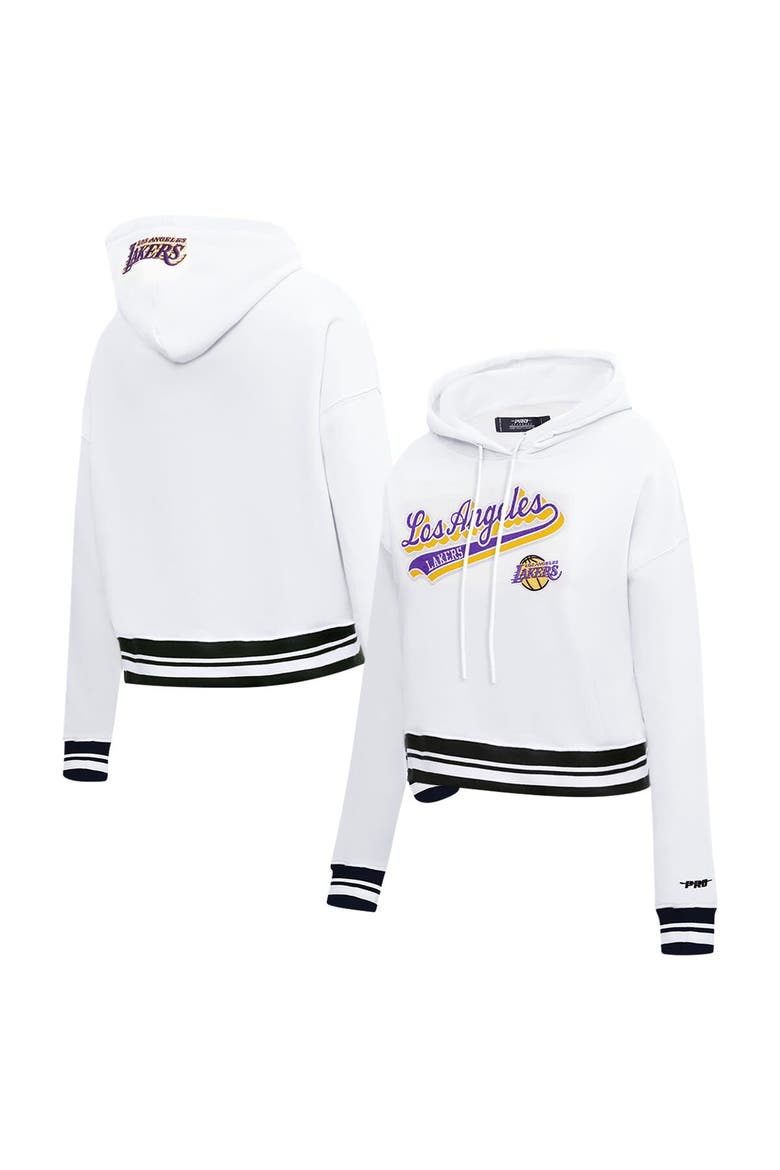Women's Pro Standard White Los Angeles Lakers Script Tail Cropped Pullover Hoodie, Alternate, color, White