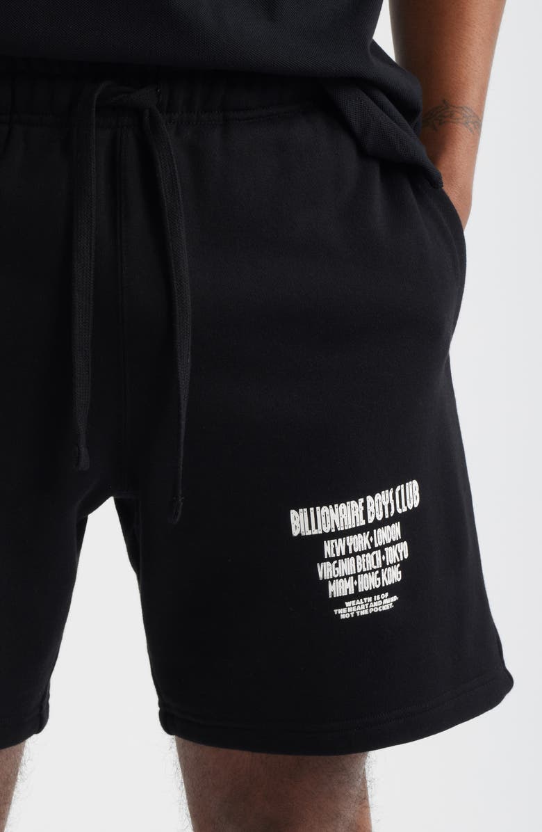 Billionaire Boys Club Satellite Logo Detail Cotton Fleece Drawstring Shorts, Alternate, color, Black