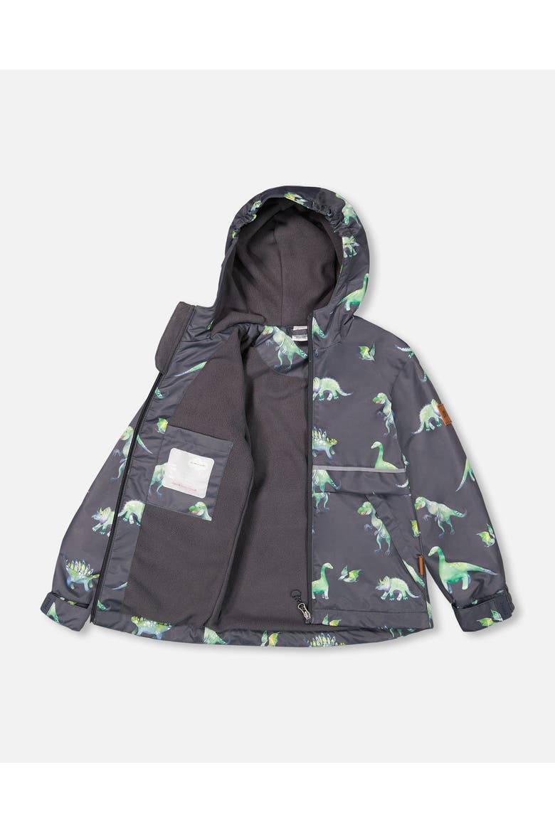 Little Boy's Two Piece Hooded Coat And Pant Mid-Season Set Grey Printed Dinosaurs, Alternate, color, Grey Printed Dinosaurs