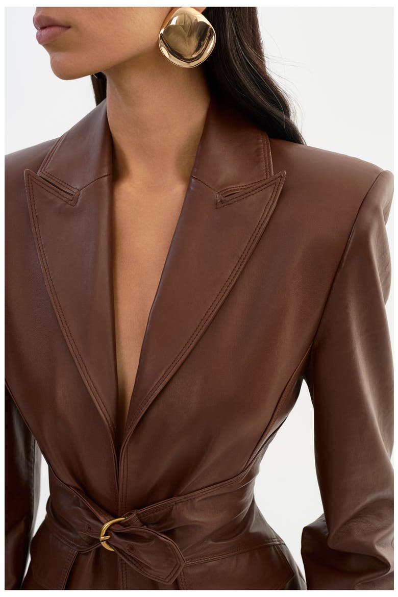 Wiley | Leather Belted Blazer, Alternate, color, Mid Brown