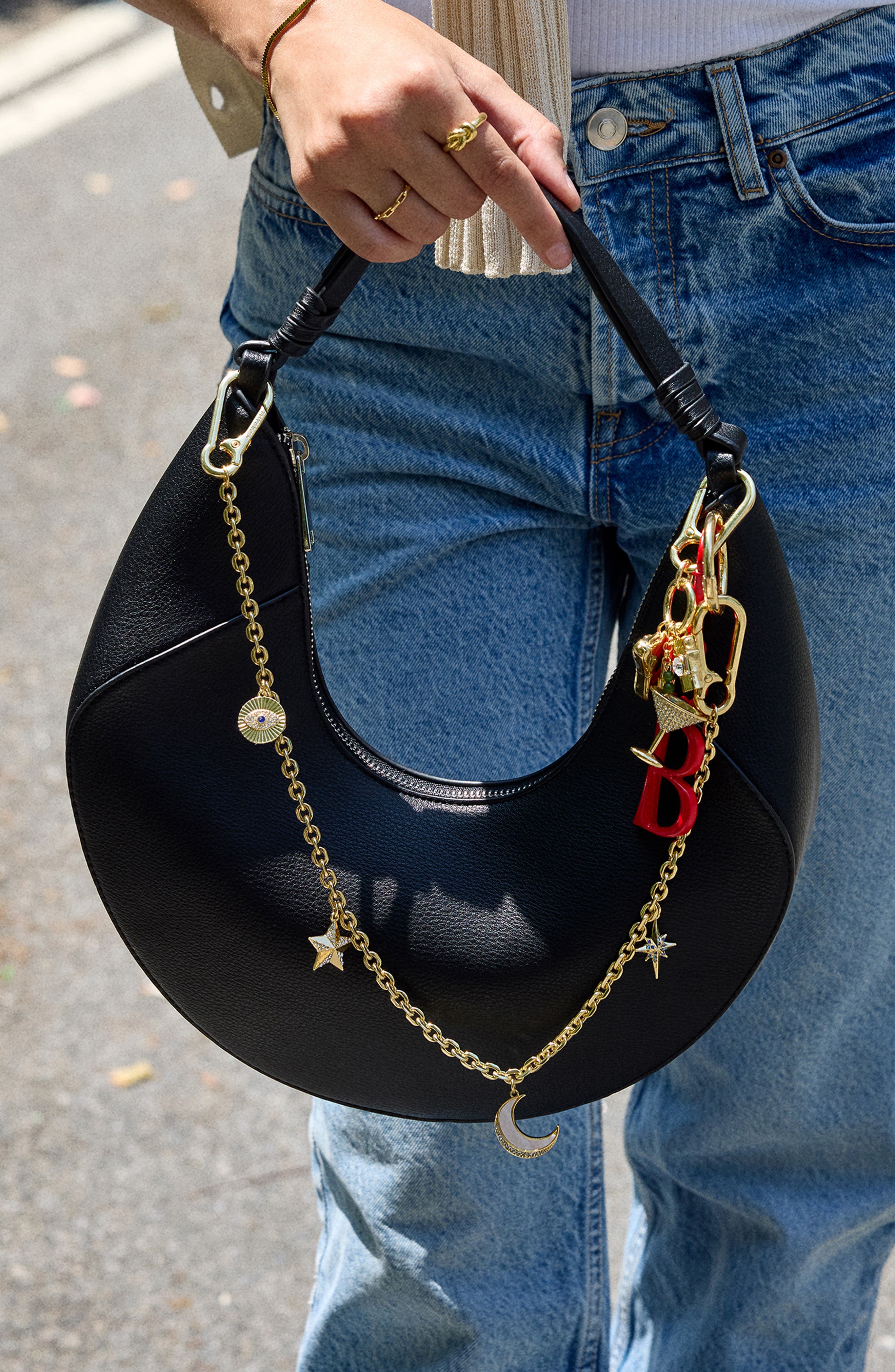 BaubleBar Luck Chain Bag Charm, Alternate, color, Gold Multi - Celestial Charms