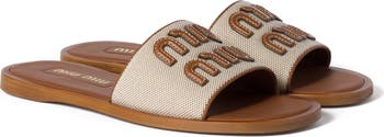Miu Miu Canvas leather slides 関税込 ミュウミュウのスリッパ Miu Miu Logo Canvas Slide Sandal (Women) | Nordstrom