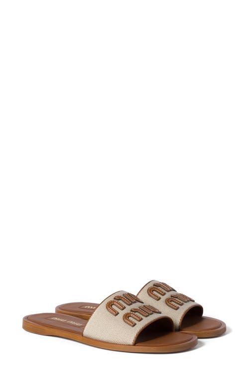 MIU MIU MIU MIU LOGO CANVAS SLIDE SANDAL 