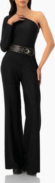 IVONNE Wide-Leg Textured Jumpsuit with One Long Sleeve