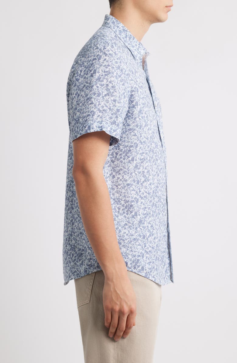 Nordstrom Abstract Print Short Sleeve Linen Button-Up Shirt, Alternate, color, Blue Quentin Ditsy