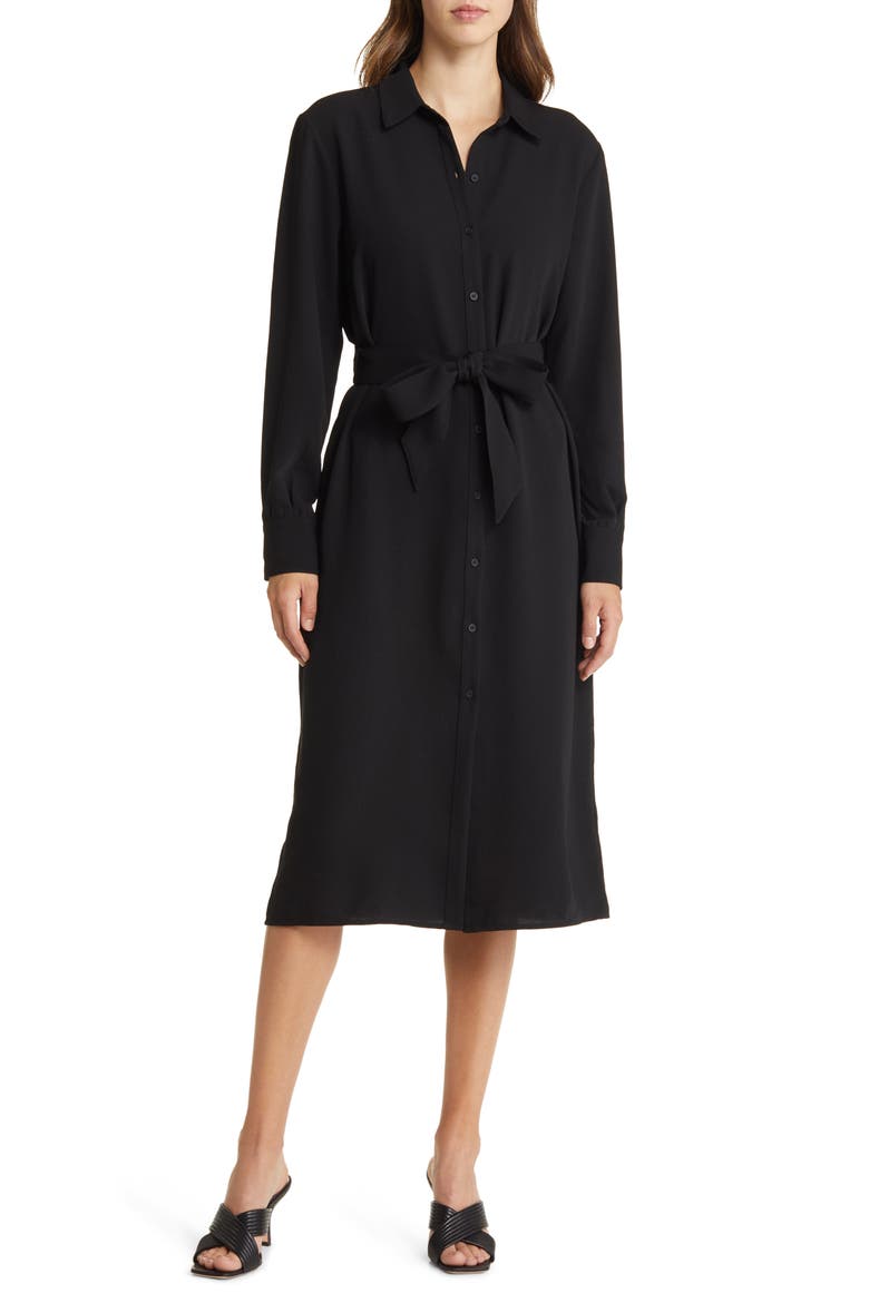 Long Sleeve Belted Shirtdress, Alternate, color, BLACK
