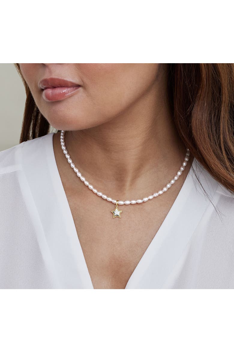 4.0-4.5mm White Freshwater Oval Pearl Star Necklace, Alternate, color, Yellow Gold Fill